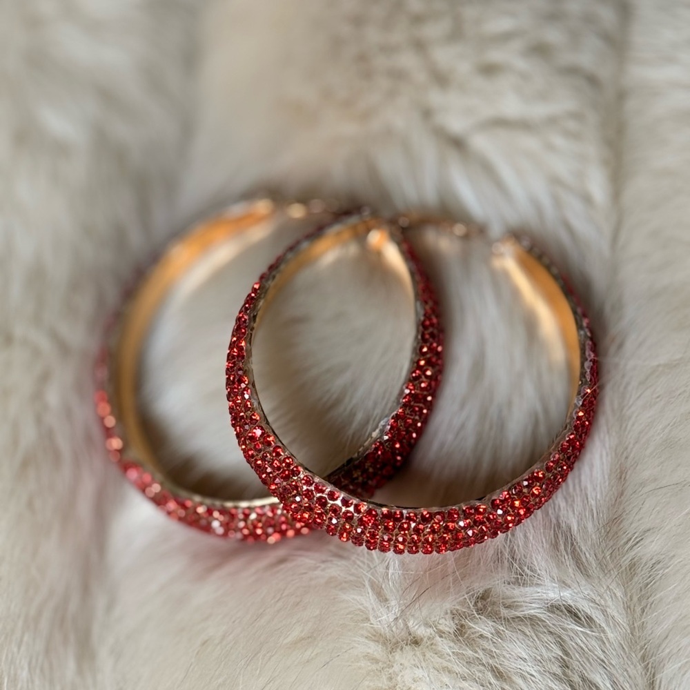 Med. Sized Elegant Red Crystal Hoop Earrings